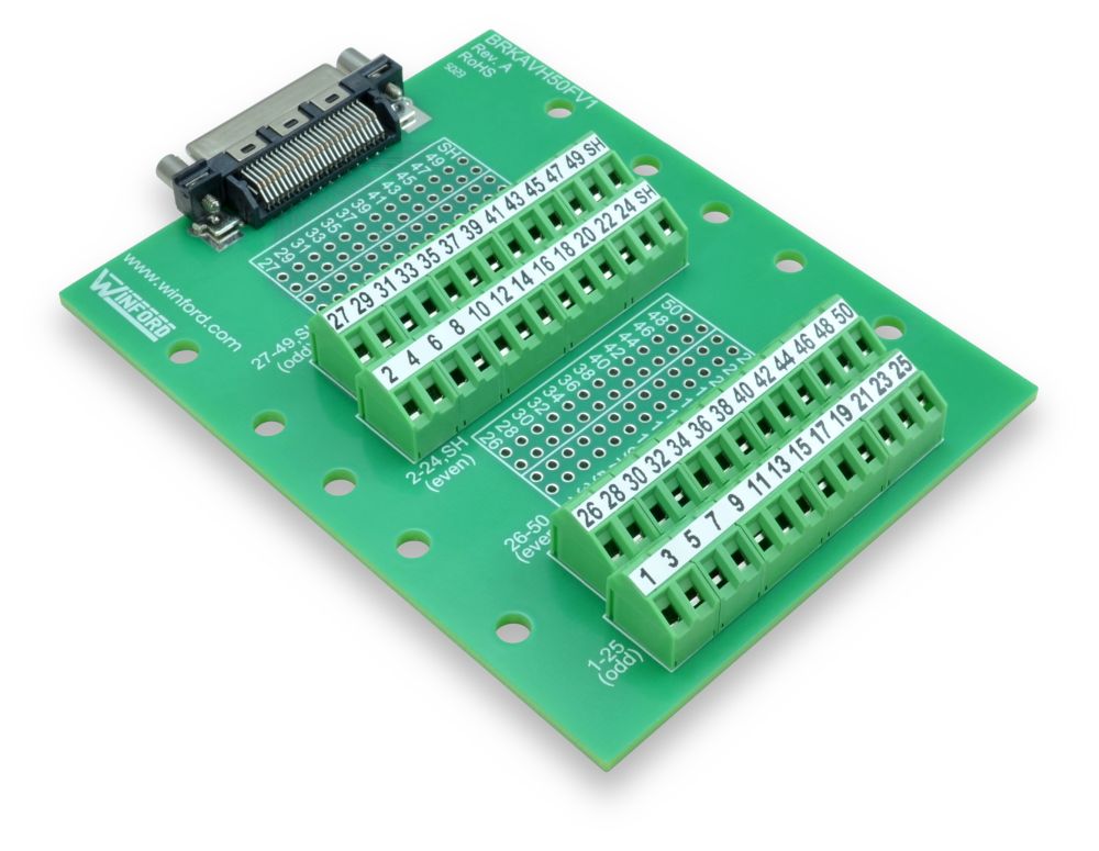 VHDCI 50-Pin Breakout Board with Screw Terminals - Winford Engineering