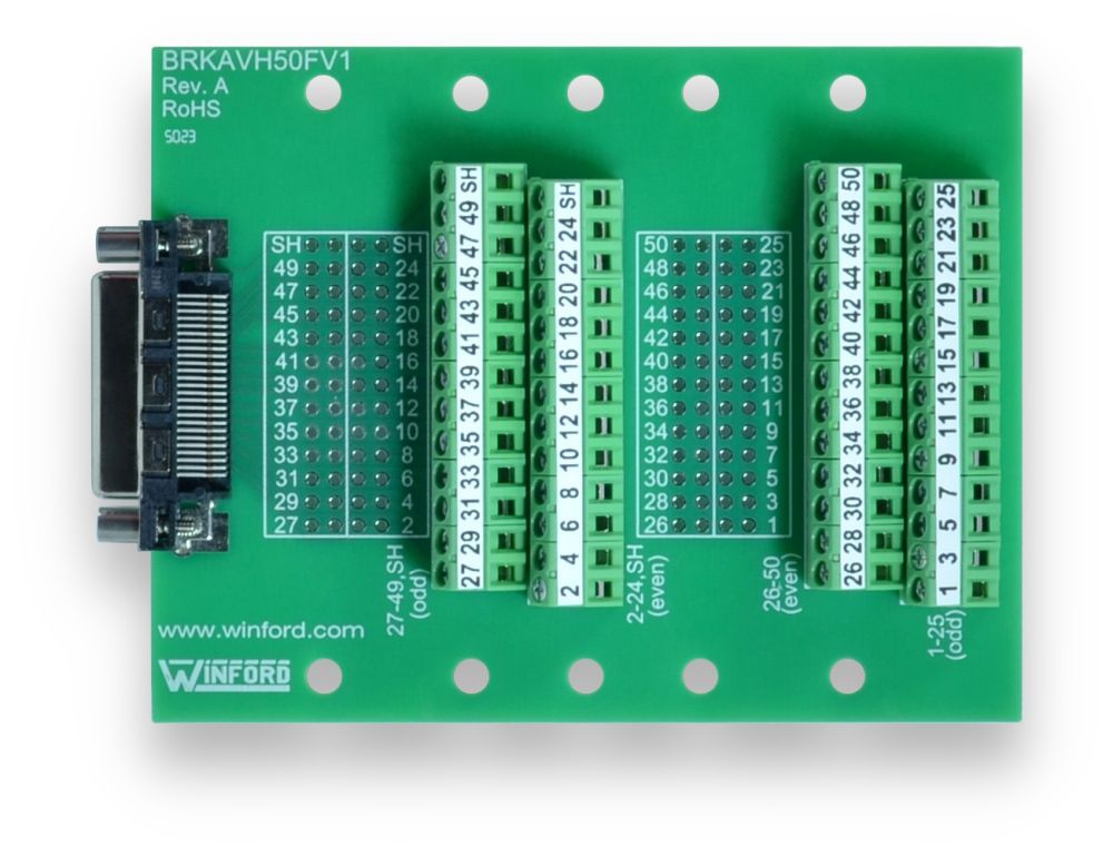 VHDCI 50-Pin Breakout Board with Screw Terminals - Winford Engineering