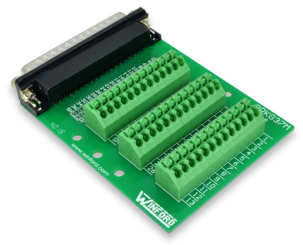 DB37 Breakout Board with Spring Connection Terminals - Winford Engineering