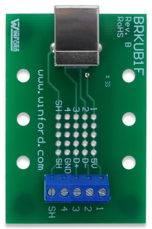 USB B Female Breakout Board With Screw Terminals - Winford Engineering