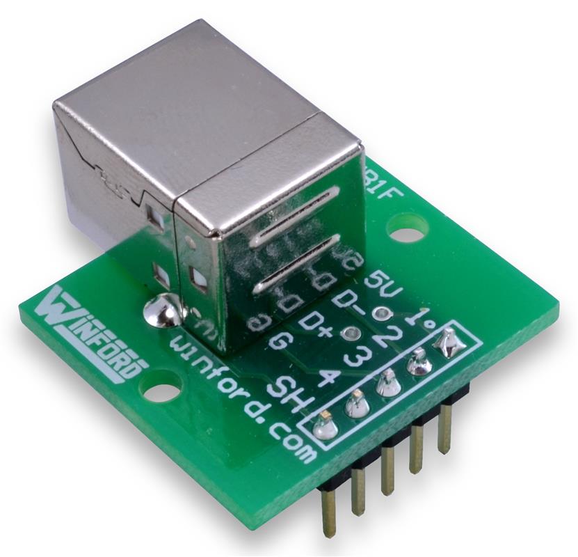 USB Type B Female Breadboard Adapter - Winford Engineering